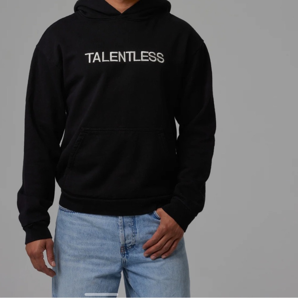TALENTLESS -Men’s Hoodie - Circle Logo Embroidered - Pitch Black & Bone - Medium